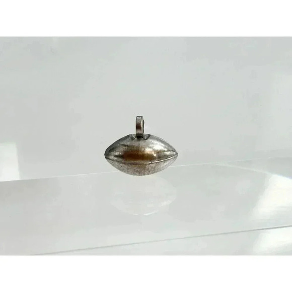 Silver Toned Football Shaped Vintage Simple Dainty Minimal Pendant Charm Trinket - Picture 3 of 6